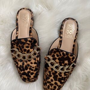 Vince Camuto Leopard-Print Chain Slide Mules - Brown/Black/Gold